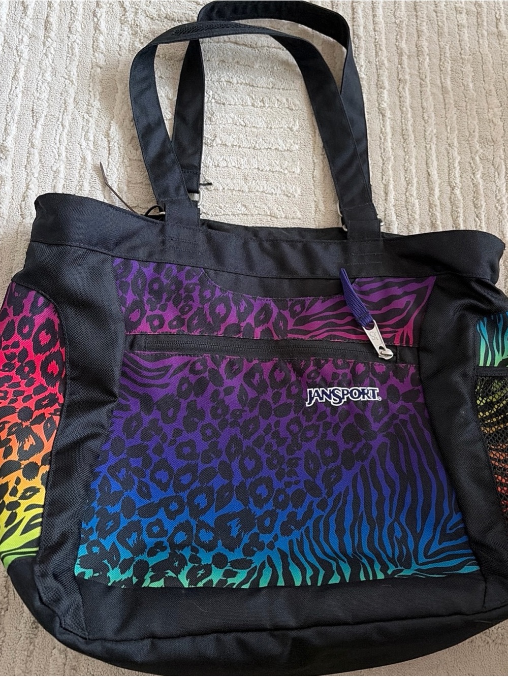 Vintage 90s Jansport Rainbow Animal Print Messenger Tote Y2K